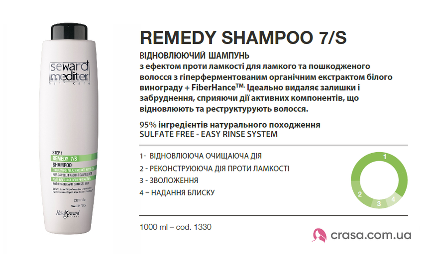 Відновлюваний шампунь для пошкодженого, неживого волосся Helen Seward Remedy Shampoo 7/S 1330 фото