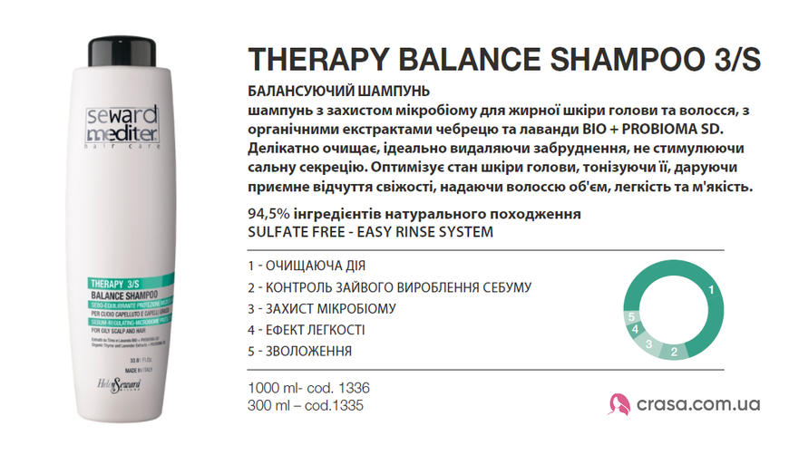 Балансирующий шампунь для жирных волос и кожи головы Helen Seward Balancing Shampoo 3/S (1000 мл.) 1336 фото